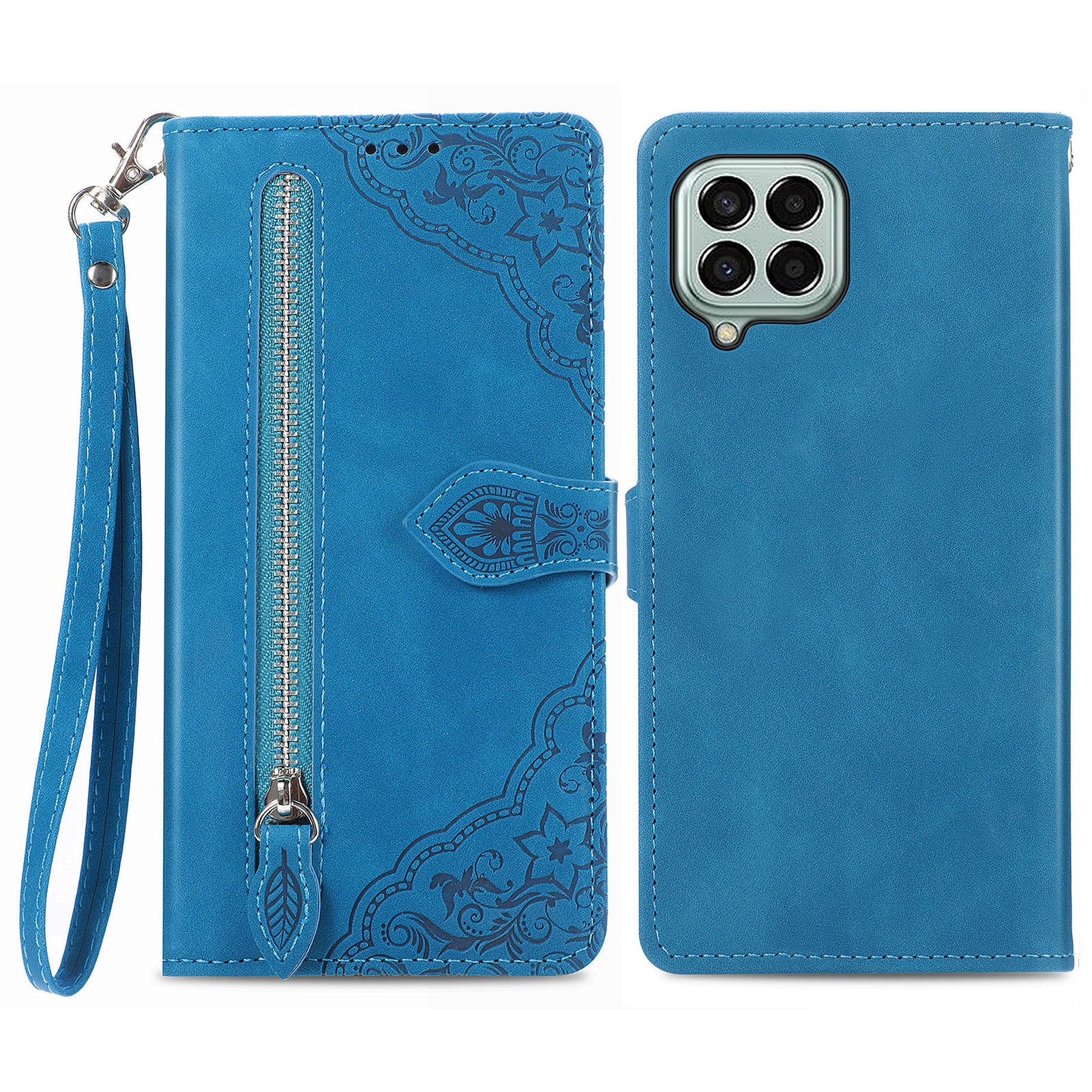 Cell Phone Cover For Samsung Galaxy M33 5G (Global Version) Flower Imprinted Pattern PU Leather Zipper Pocket Anti-fall Protective Phone Wallet Case with Stand Cell Phone Cover For Samsung Galaxy M33 5G (Global Version) Flower Imprinted Pattern PU Leather Zipper Pocket Anti-fall Protective Phone Wallet Case with Stand